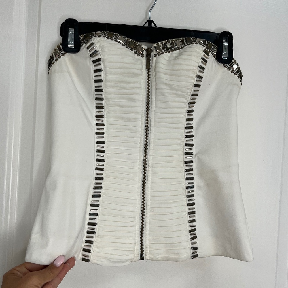 Bebe Ivory Embellished Strapless Corset Bustier Top XS